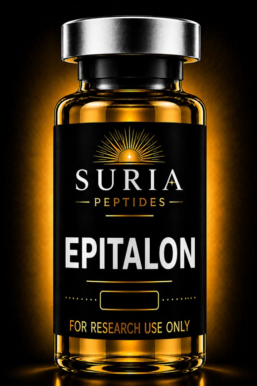 Vial of Epitalon research compound with silver cap and Suria label